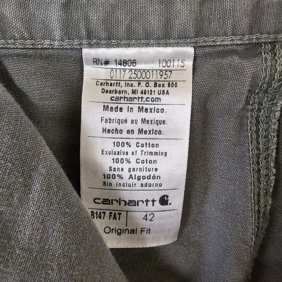 Carhartt Carpenter Shorts Mens 42 Gray Original Fit Canvas Workwear B147 Fat‎ - Picture 6 of 8